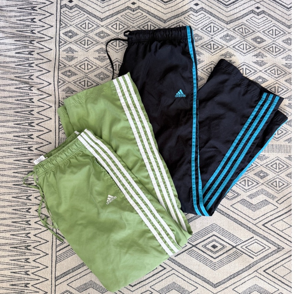 Adidas Track Pants Bundle of 2 Womens Large Green Black Blue Striped Y2K